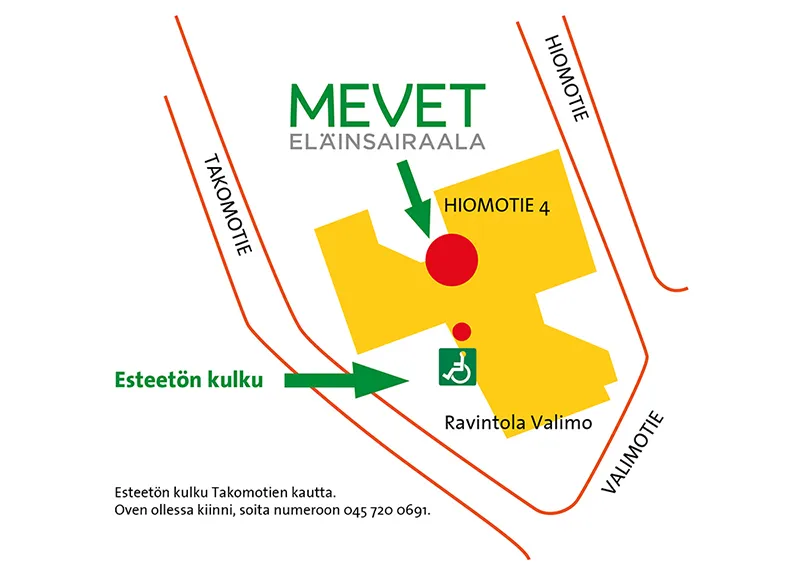 mevet kartta, esteetön kulku